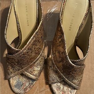 Etienne Aigner Snakeskin Open-Toe Heels